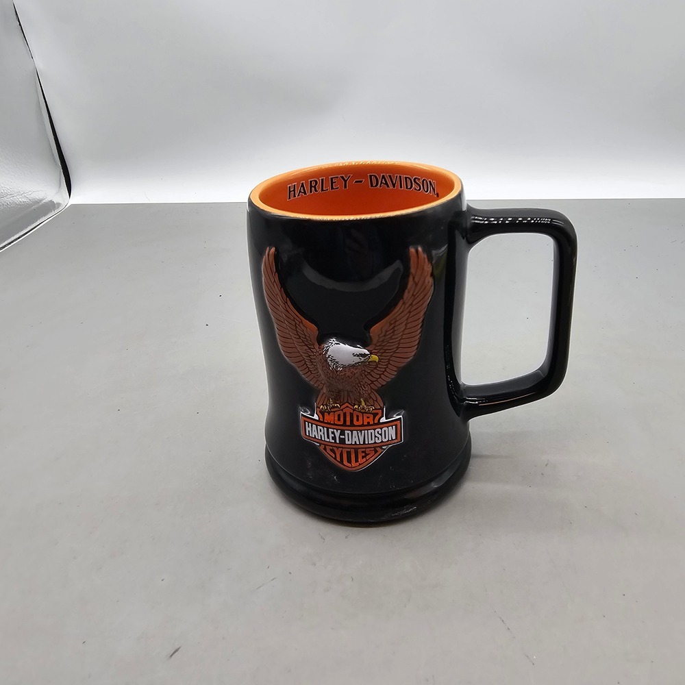 Harley-Davidson 2002 Embossed Eagle Bar & Shield Logo Ceramic Coffee Mug Black